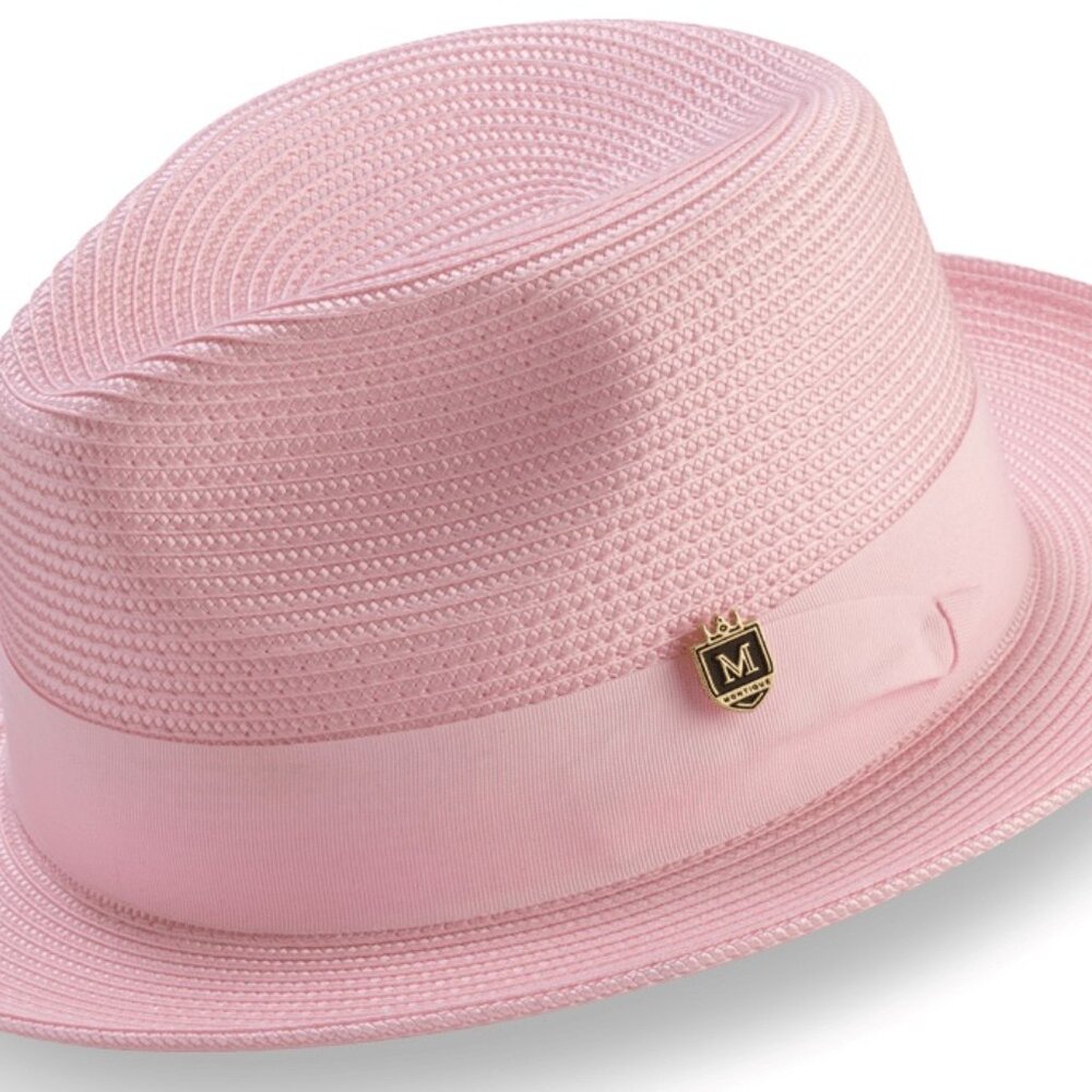 PINK Braided Wide Brim Pinch Fedora Matching Grosgrain Ribbon Hat H-42